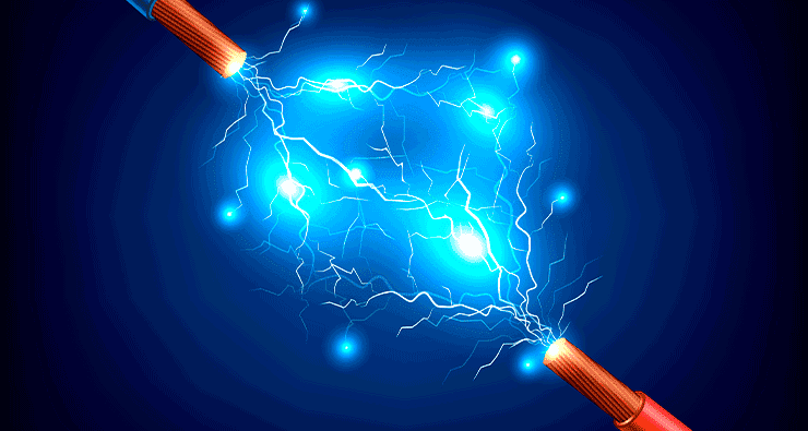Um fio elétrico azul com um cabo elétrico vermelho
