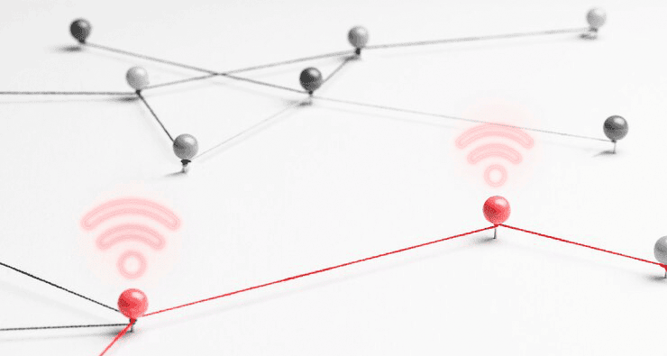 Uma rede de bolas vermelhas e brancas conectadas entre si