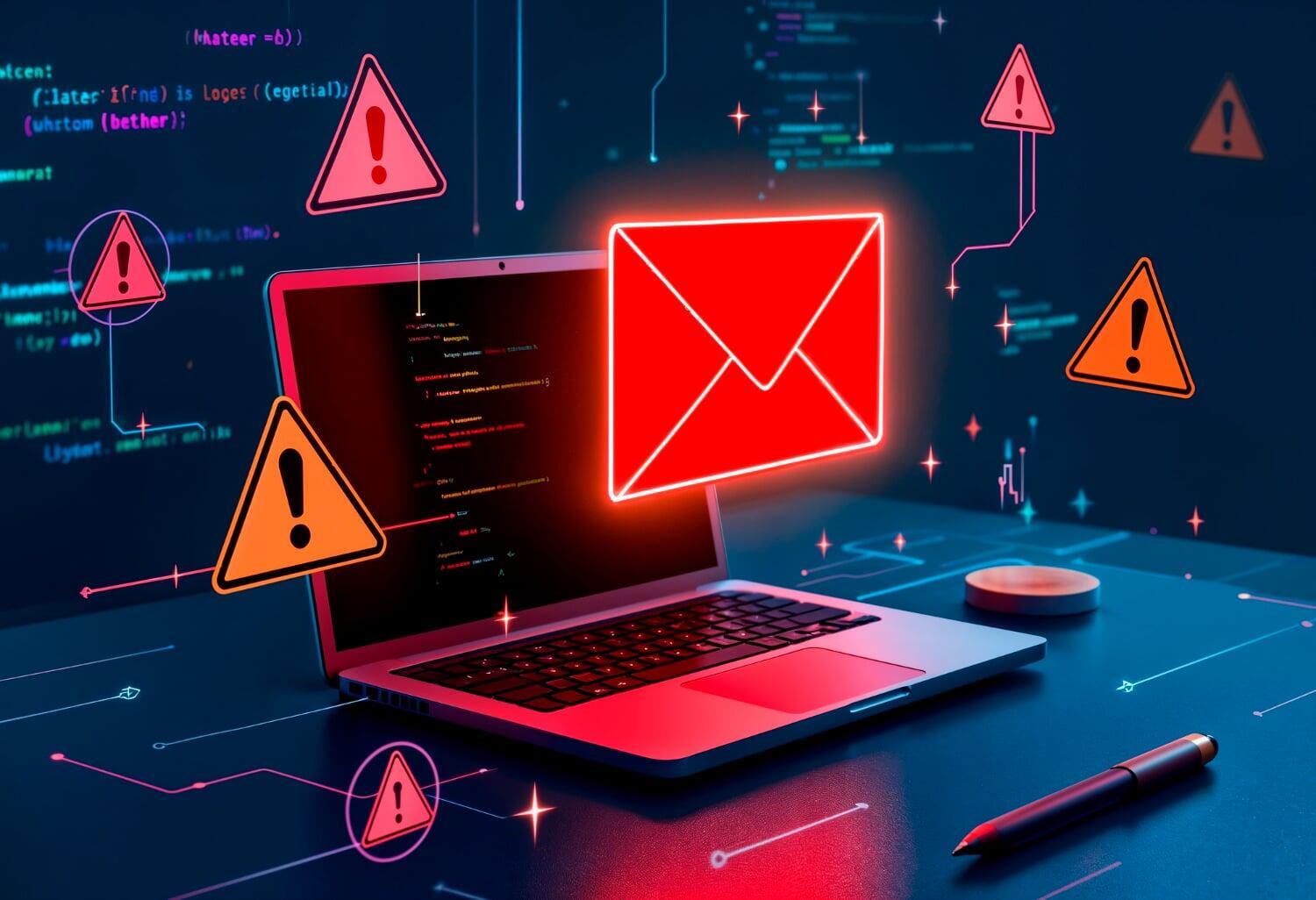 Computador com alertas de segurança cibernética na tela