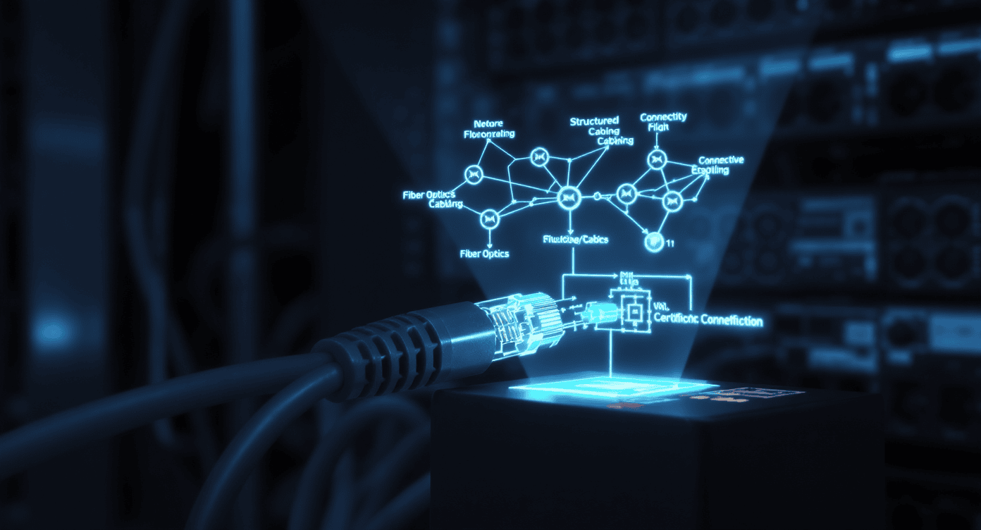 Cabo de rede com projeção digital de topologia de rede