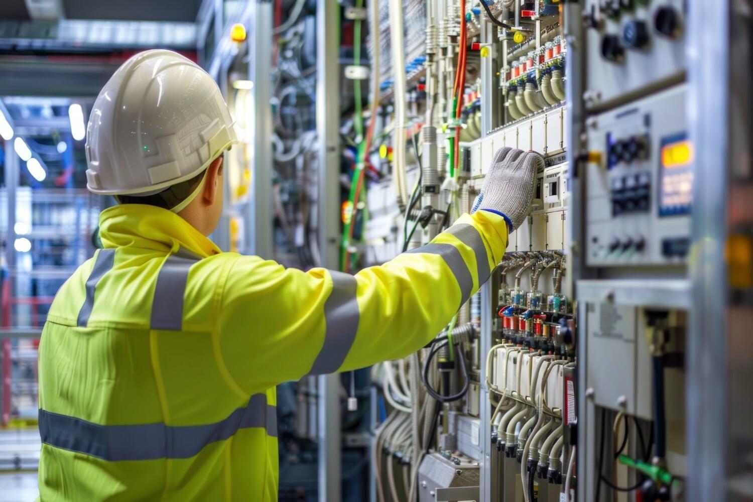 Técnicos analisando rede de dados em data center, conferindo estabilidade do cabeamento estruturado