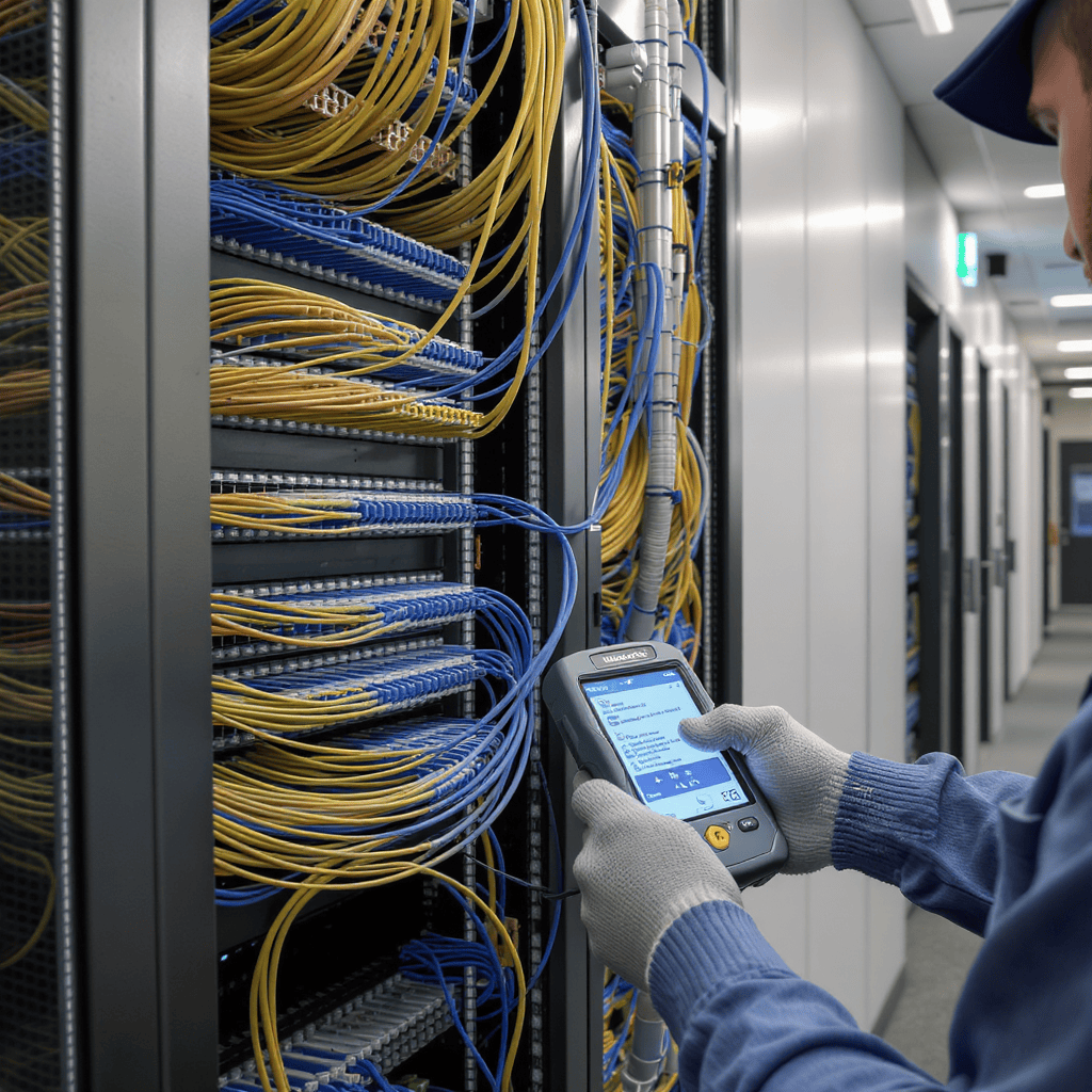 Instrumento de certificação em uso em painel com cabeamento padronizado