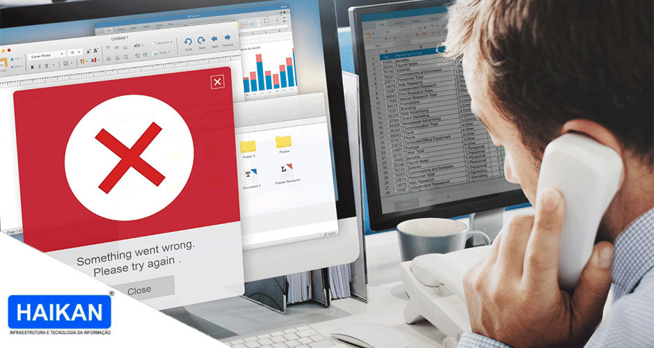 Tela de computador exibindo mensagem de erro em destaque com símbolo de X vermelho