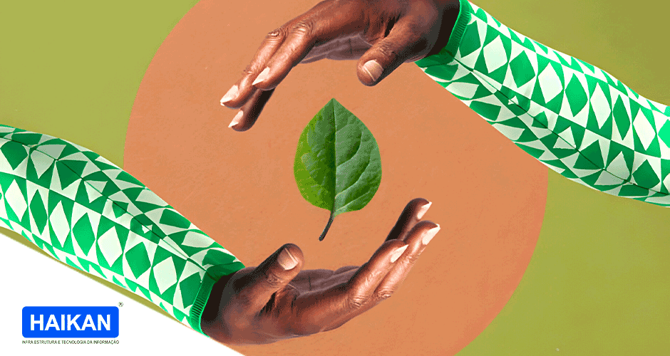 Um par de mãos segurando uma folha verde